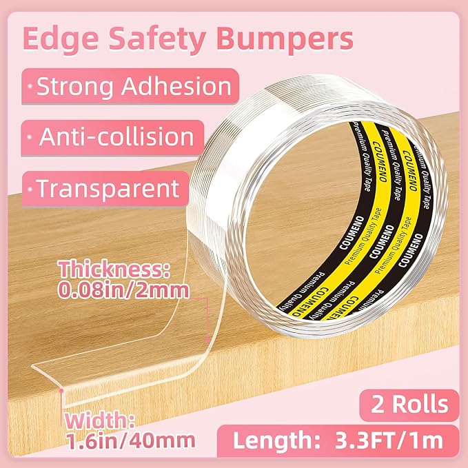 Corner Protector Clear Baby Proofing Edge Guard Tape 1.6in（W x 3.3FT(L) Self Adhesive Furniture Table Corner Bumper for Child Safety Sharp Edge Guard 2 Roll
