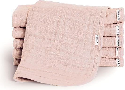 Gerber Baby Unisex Muslin Burp Cloths 6-Pack, Pink, Large Size 20" x 10"