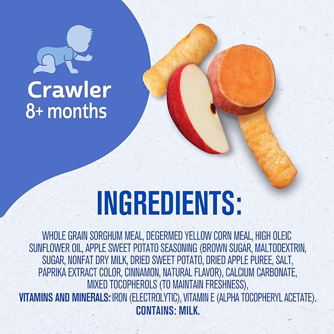 Gerber Stage 3 Baby Food Snacks, Apple Sweet Potato Lil' Crunchies, Snacks for Babies, Baby Led Feeding, 6-Pack