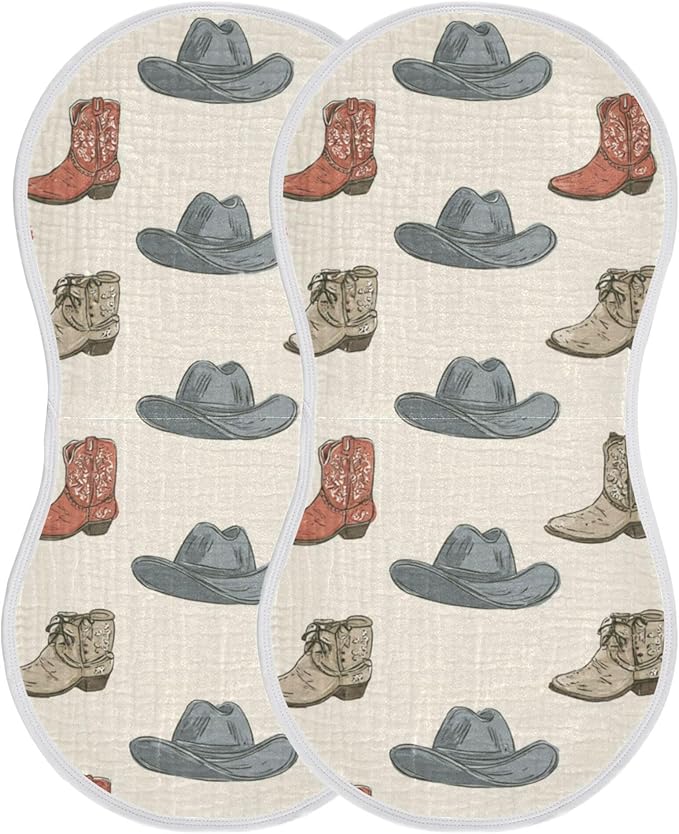 Western Cowboy Boots Vintage Burp Cloths Baby Boys Girls Absorbent Soft Cotton Burping Cloths Rags, 2 Pack