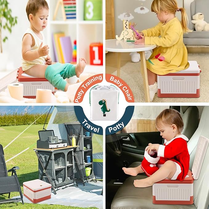 Fabulas Portable Potty for Toddler Travel, Foldable Travel Potty Training Toilet Seat for Kids Boys Girls, Emergency Mobile Toilet In Car for Camping Outdoor Indoor, with 30 Disposable Bags, Orange