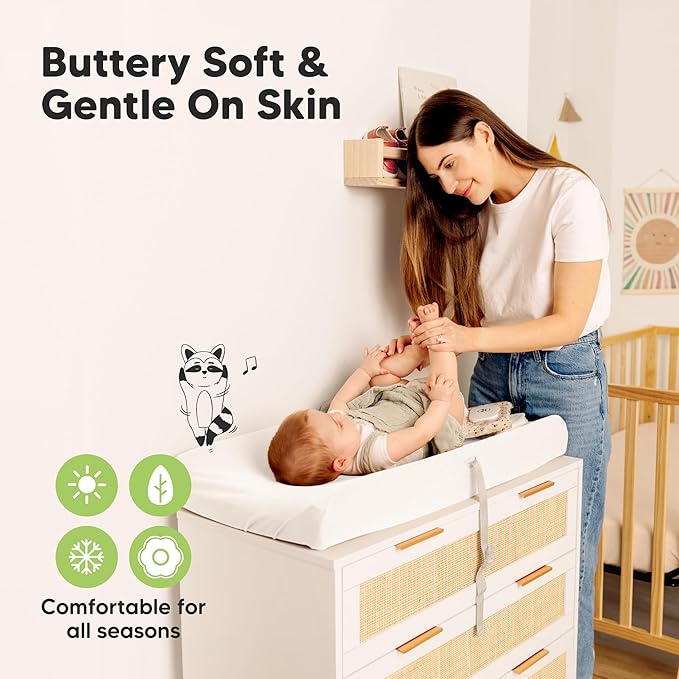2-Pack Waterproof Changing Pad Covers Boy,Girl – 32x16 Soft Viscose Derived From Bamboo Baby Changing Table Cover,Wipeable Diaper Change Pad Sheets,Nursery Contour Baby Diaper Change Liner(Soft White)