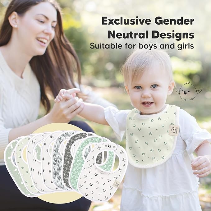 8-Pack Organic Baby Bibs for Boys, Girls - Soft Cotton Drooling and Teething Bibs for Baby Girl & Boy, Extra Absorbent, Easy to Clean & Put On for Toddler, Newborn, Infant 0-24 Months (Nordic)