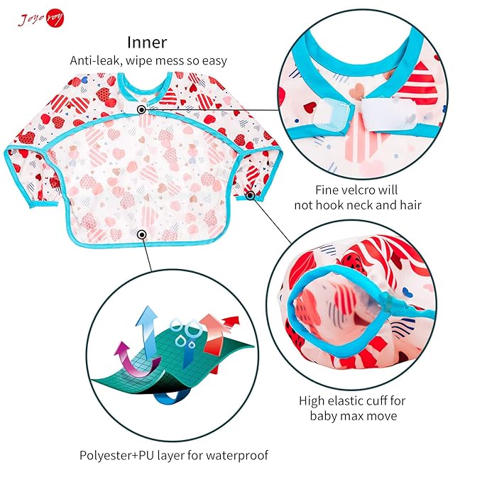 Joyo roy Mess Proof Baby Bibs for Baby Girl Waterproof Toddler Bibs 1-3 Years Soft Machine Washable Long Sleeve Bib for Eating Travel Reusable Apron for Feeding Bib with Food Catcher