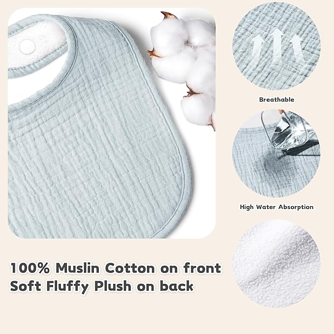 Susurration Muslin Baby Drool Bibs 10Pack Soft Square Adjustable Bandana Bibs for Unisex Baby Girls & Boys