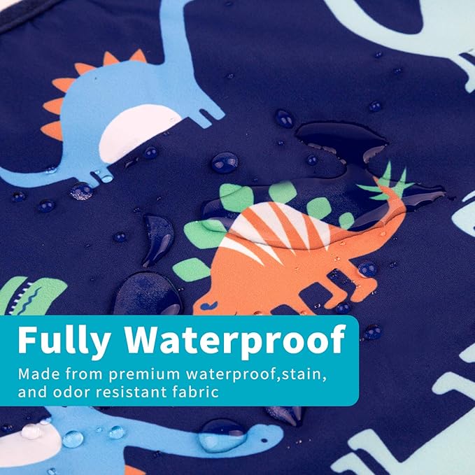 3 Pcs Long Sleeved Bib Set|Baby Waterproof Bibs with Pocket Bundle|Toddler Bib with Sleeves|Stain Resistance Smock 6-24 Month