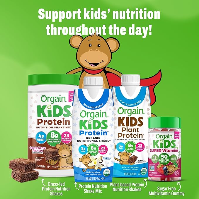 Orgain Organic Kids Dairy Nutritional Protein Shakes, Chocolate 12‑Pack + Vanilla 12‑Pack, 8g Protein, 3g Fiber, 22 Vitamins & Minerals, No Soy Ingredients, Gluten Free, Non‑GMO, 8.25 fl oz
