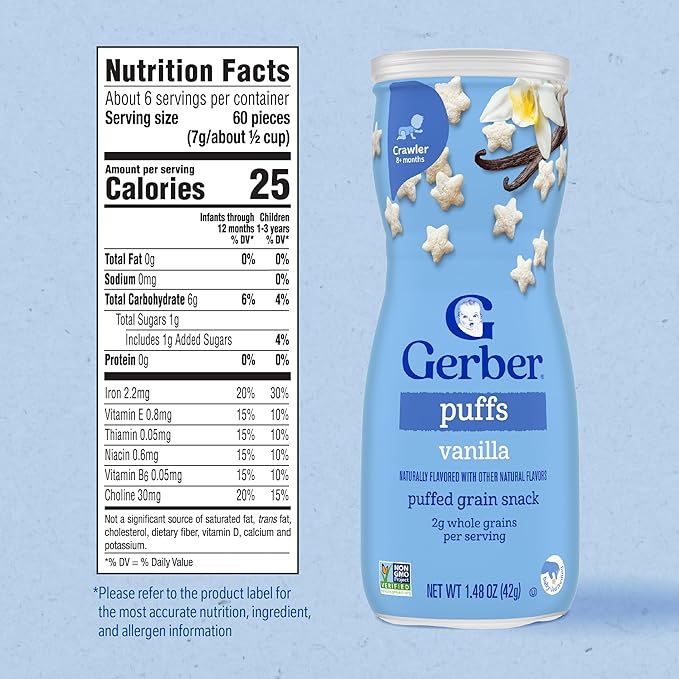 Gerber Baby Snacks Puffs, Vanilla, 1.48 Ounce (Pack of 6)