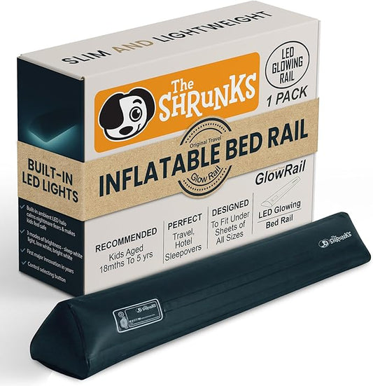 The Shrunks Inflatable Bed Rail for Toddlers |Built-in LED Lights | Blow-up Bed Bumper | Bed Rails for Any Size, Twin, King or Queen, with Non-Slip Grips | Bed Barrier for Toddler | Bed Guard | 1-Pack