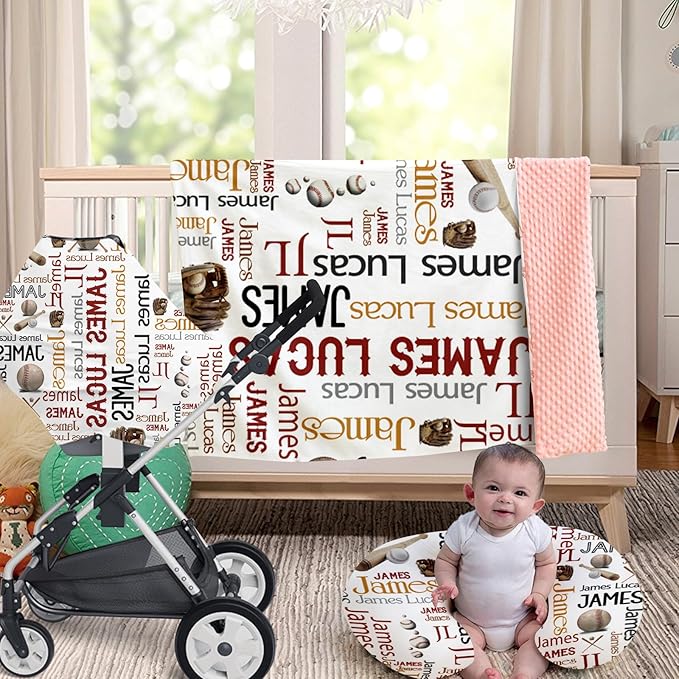 Baby Nursing Pillow Cover - Personalized Name Baseballs Design Breastfeeding U-Shaped for Bottle Feeding, Ultra Soft Comfortable Breastfeeding Pillow Cover for Infant Baby Boys and Girls