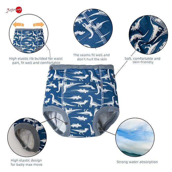 Joyo roy 4Pcs Potty Training Underwear for Boys 100% Cotton Soft Super Absorption Thick Padded Toilet Training Pants Comfortable Toddler Underwear Boys 3T Waterproof Pee Pants with Potty Sticker Chart