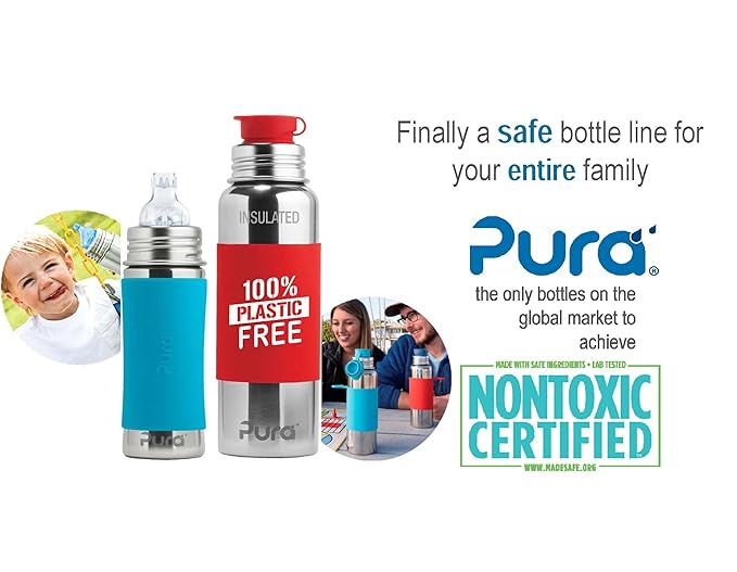 Pura Kiki Tall Silicone Sleeve for Bottle - Plastic-Free, Medical-Grade, Promotes Grip Handle, Protection & Insulation Compatible w/Pura Stainless Bottles 9oz & 11oz - Aqua