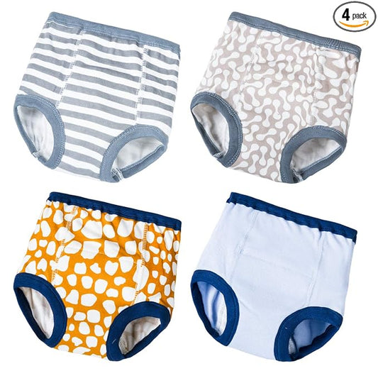 Joyo roy 4Pcs Potty Training Underwear for Boys and Girls 100% Cotton Soft Super Absorption Padded Thickness Toilet Training Pants 1T Waterproof Kids Underwear Boys Pee Pants with Potty Sticker Chart