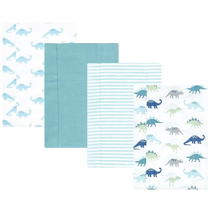Hudson Baby Unisex Baby Cotton Flannel Burp Cloths, Soft Teal Dino, One Size