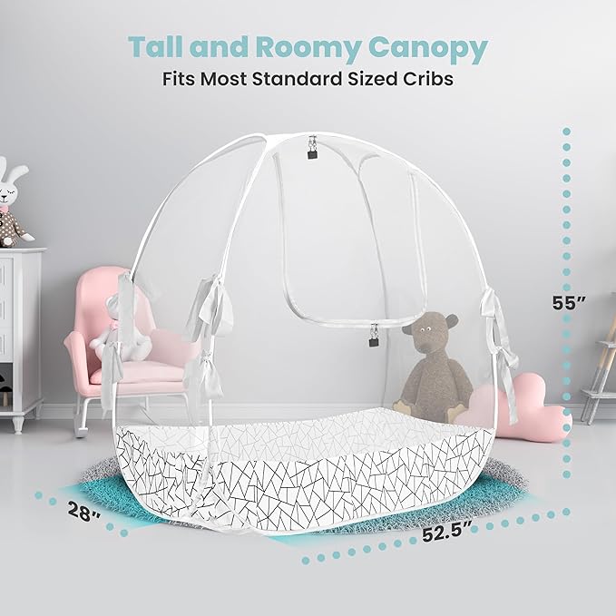 Crib Tent to Keep Baby from Climbing Out – Breathable Pop-Up Crib Net to Keep Baby in, Anti-Climb Safety Cover with Auto-Lock Zipper, Easy Install Fits Standard Cribs