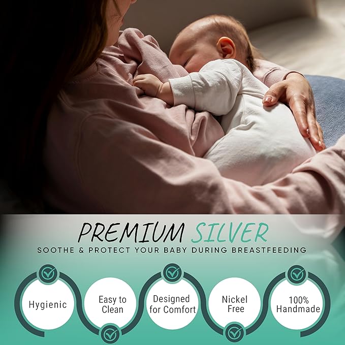 Silvamom® 925 Pure Silver Nursing Cups – Silver Nipple Shields for Breastfeeding Moms – Soothes & Protects - Breastfeeding Essentials (X-Large)