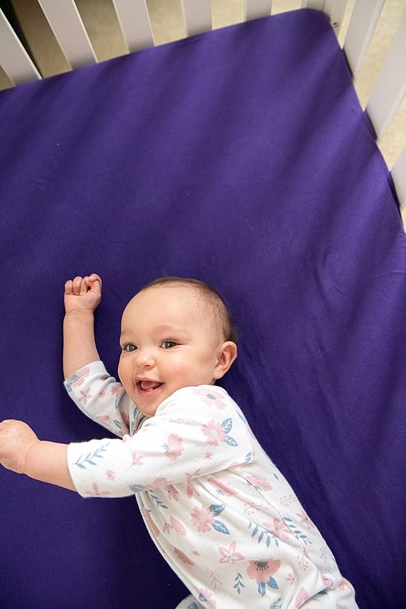 SheetWorld Baby Fitted Moses Basket Sheet 13 x 27 inches, 100% Cotton Jersey Hypoallergenic Sheet, Unisex Boy Girl, Purple, Made in USA