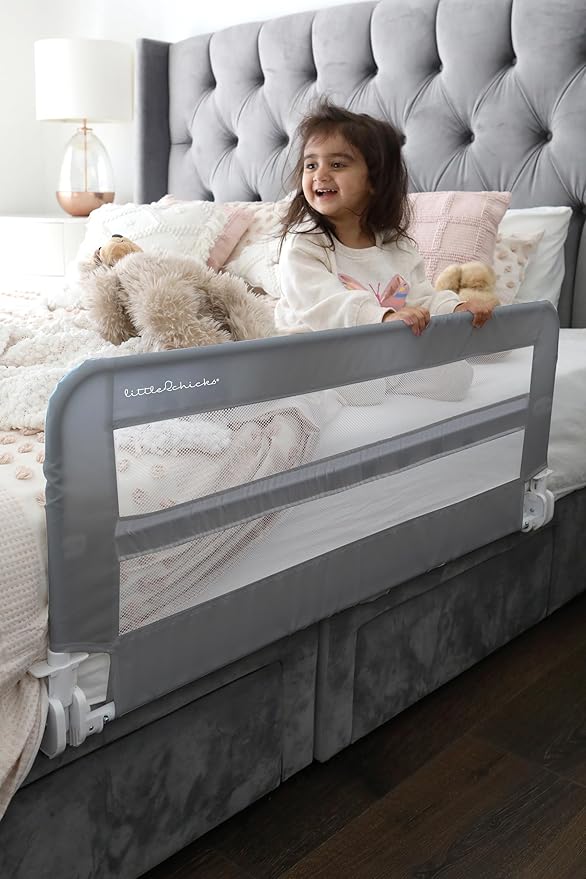 Little Chicks Fold Down Sydney Toddler Bed Rail Guard - Extra Long 43.25in - Fits Twin, Full and Queen Size Mattress with Anchor Safety System