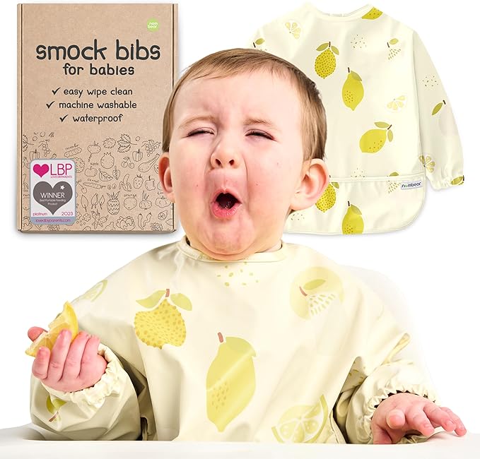 Waterproof Smock Baby Bibs for Eating (Boy or Girl 6-24 Months) - Toddler Long Sleeve Bib for Baby Led Weaning