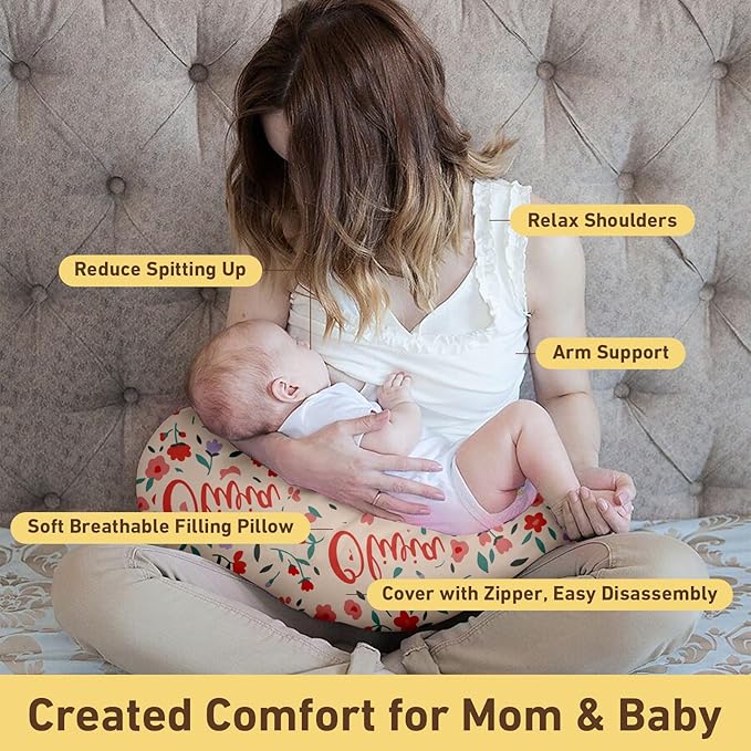 Customizable Flowers Baby Nursing Pillow Cover - Add Your Baby's Name, Ultra-Soft Stretch Fabric, Fits Standard Nursing Pillows, Ideal for Baby Showers Style 26