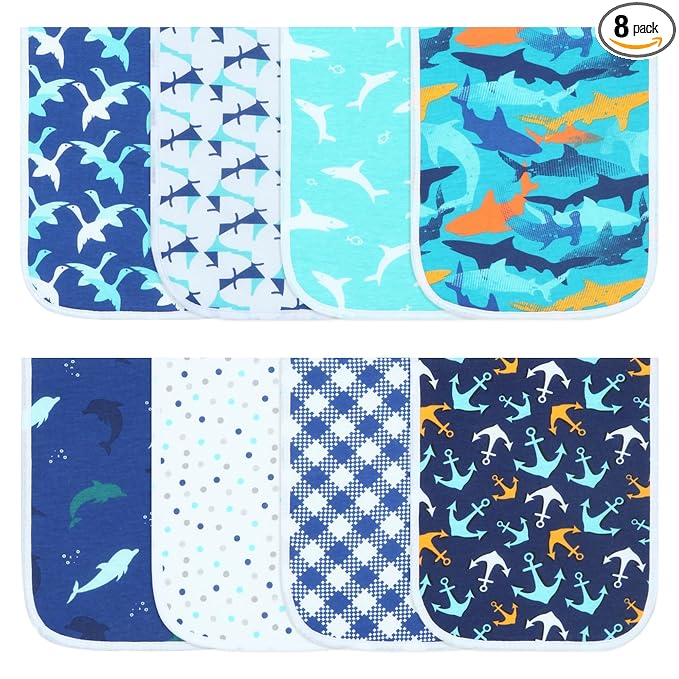 Hakochia Burp Cloths for Baby Boy & Girl Organic Cotton Large Unisex Burp Clothes Extra Absorbent Soft Neutral Burping Rags Spit Up Cloth Sets for Newborns 8 Pack