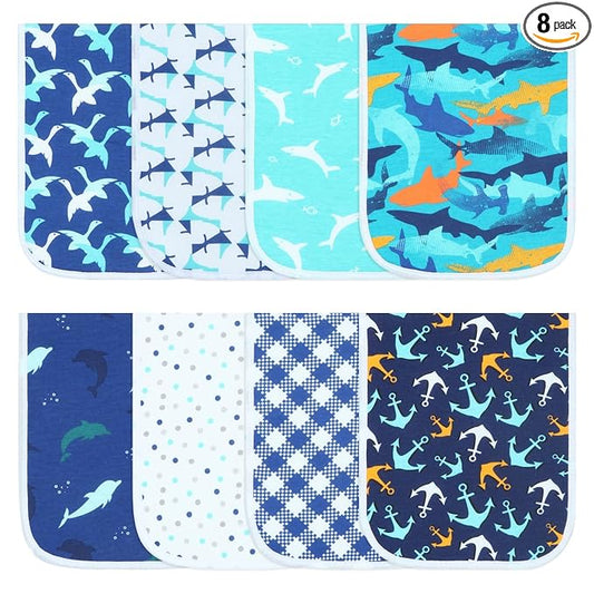 Hakochia Burp Cloths for Baby Boy & Girl Organic Cotton Large Unisex Burp Clothes Extra Absorbent Soft Neutral Burping Rags Spit Up Cloth Sets for Newborns 8 Pack