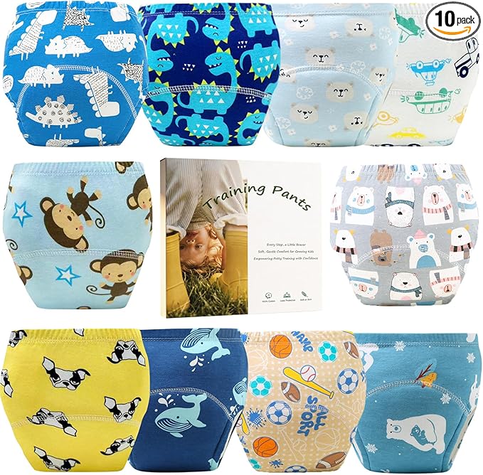 Upairy Training Pants for Boys Girls,Toddler Potty Training Underwear,Leakproof Reusable Kid Confident Panties,Children's Potty Underwear 100% Cotton for 2T-6T(10PCS,M)