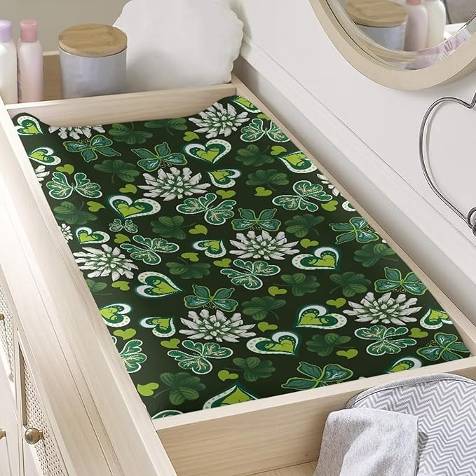 Butterfly Green Heart Cute Changing Table Cover for Boys Girls Diaper Changing Table Cover Soft Washable Stretchy Changing Mat Sheet Cover