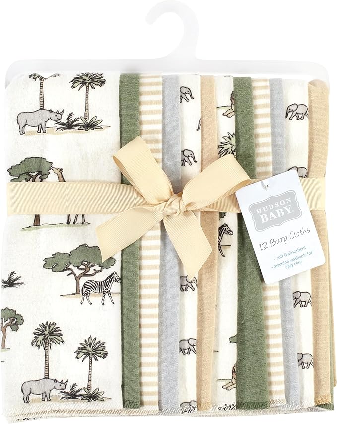 Hudson Baby Unisex Baby Cotton Flannel Burp Cloths Bundle, Going On Safari, One Size
