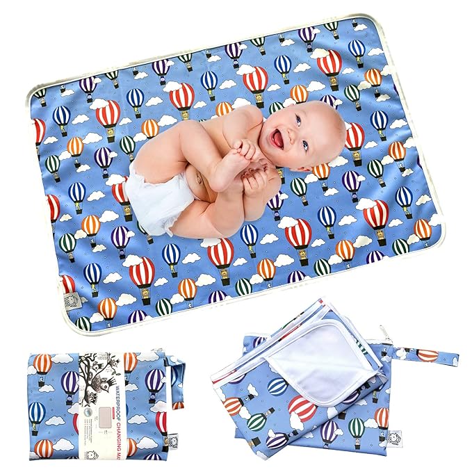 Flockthree Waterproof Baby Changing Pad with Storage Bag (43.3" X 28.7") Washable Wipeable Reusable Leak Proof Diaper Travel Mat Station Changing Mattress Liner Cribs Bed Cover, Flying Animals