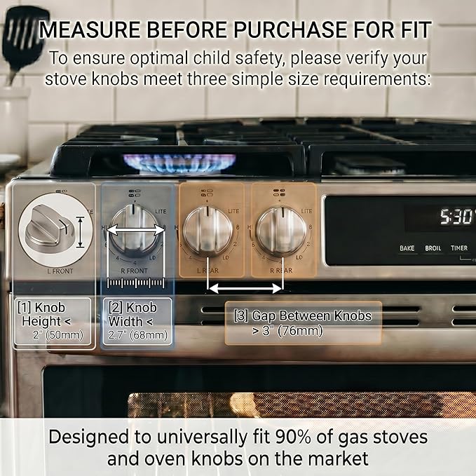 Stove Knob Safety Covers, V0-Grade Flame Retardant & Heat-Resistant, Universal Gas Knob Locks for Kitchen Stove & Oven, Oven Door Lock for Child Safety, Black (5 Covers + 1 Lock)