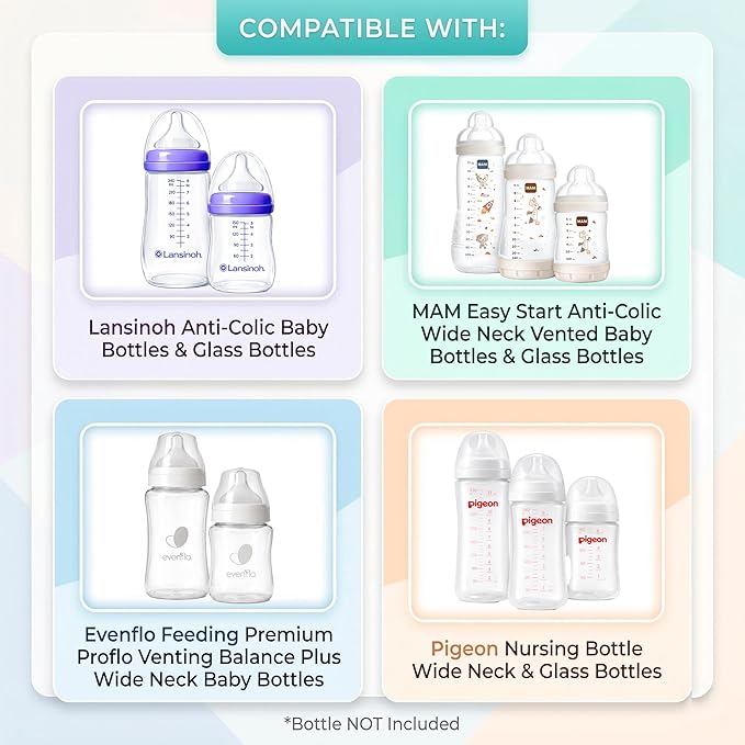 Sippy Spout Nipples for Lansinoh, MAM, Evenflo and Pigeon Wide Neck Baby Bottles, 4-Count, Soft Spout, Food Grade Silicone, BPA-Free, Variable Flow, Spill-Proof, Converts Bottle to Sippy Cup 4+ months