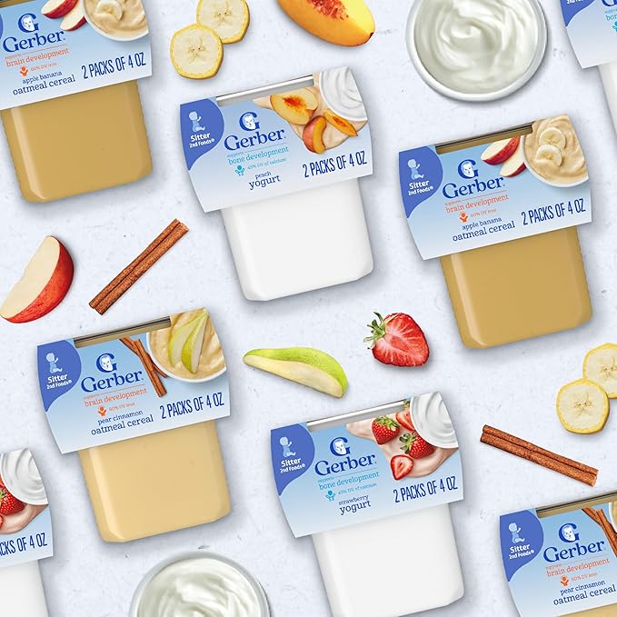 Gerber Stage 2 Baby Food, Apple Banana Oatmeal Cereal Tubs, Iron Helps Support Brain Development, No Added Colors or Flavors, Baby Oatmeal, 16-Pack