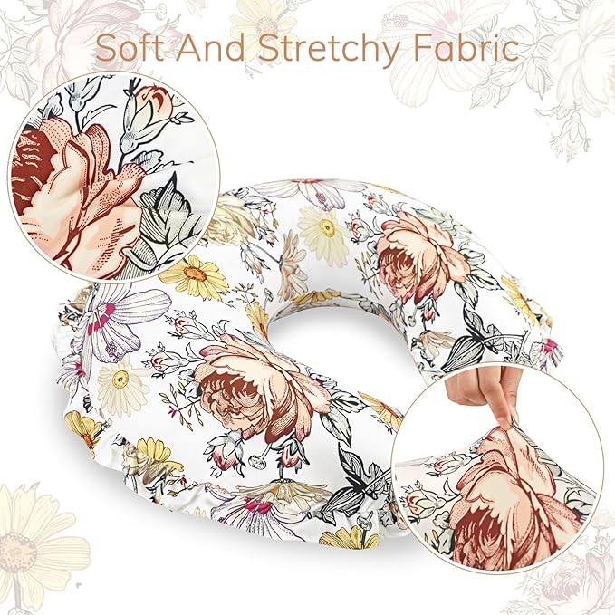 Ruffle Nursing Pillow Cover, Removable Stetchy Case for Breastfeeding Pillows, Ultra Soft and Breathable Feeding Pillow Slipcover with Modern Design Lace for Infant Girls Boys, Vintage Floral