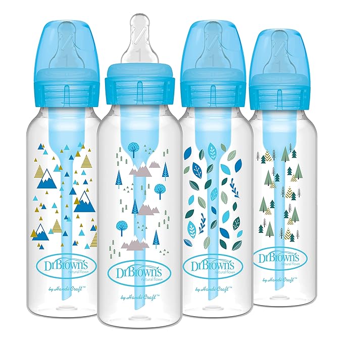 Dr. Brown's Natural Flow Anti-Colic Options+ Special Edition Blue Baby Bottle Gift Set & Natural Flow Anti-Colic Options+ Narrow Baby Bottles, Nature Designs, 8oz/250mL