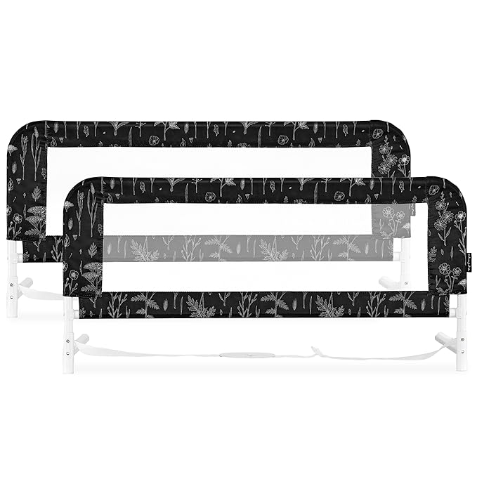 Dream On Me Lightweight Mesh Security Adjustable Bed Rail Double Pack with Breathable Mesh Fabric in Black and White, 2 Count (Pack of 1)