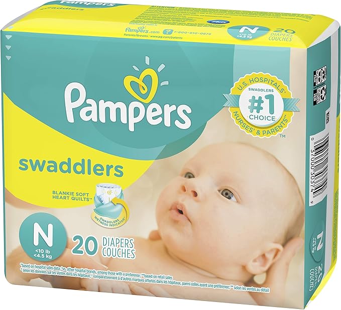 Pampers Swaddlers Diapers Size N 20 Count Pack of 2 (Total of 40 Pampers)