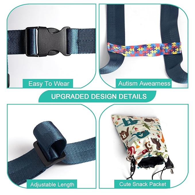 Safety Harness with Leash for Autism, Adjustable Walking Harness with Tether and Pouch, Prevent Autistic Special Needs ADHD Active Child Wandering and Eloping Outdoors, Child Elopement Leash