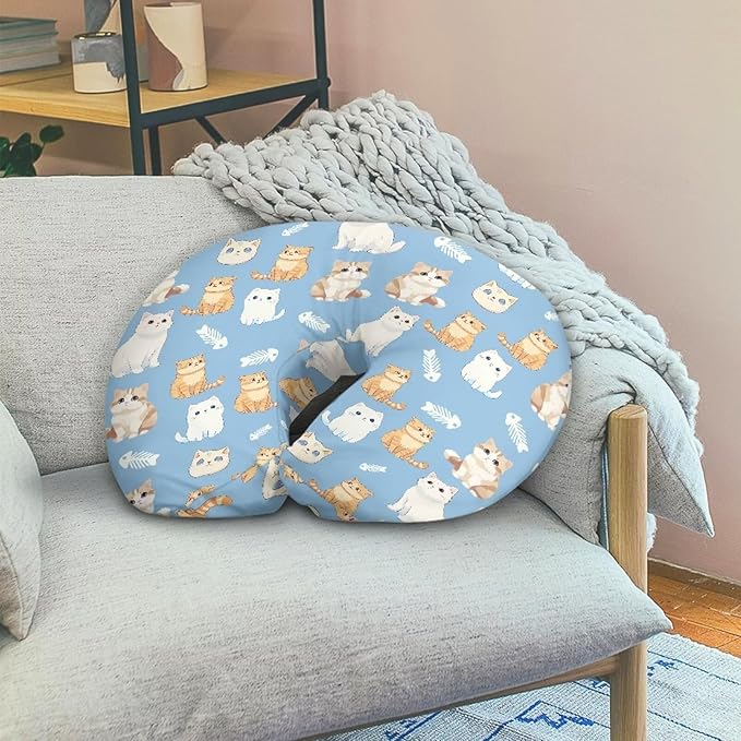 Cute Cat Nursing Pillow Cover for Newborn U-Shaped Nursing Slipcover Breastfeeding Pillow Case Hidden Zipper Design Soft and Skin-Friendly