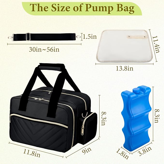 Breastmilk Cooler Bag with Ice Pack, Wearable Breast Pump Storage Bag, Insulated Bottle Travel Bag Compatible with Momcozy/Elvie/Willow, Fits 6 Baby Bottles up to 9 Ounce with Shoulder Strap, Black
