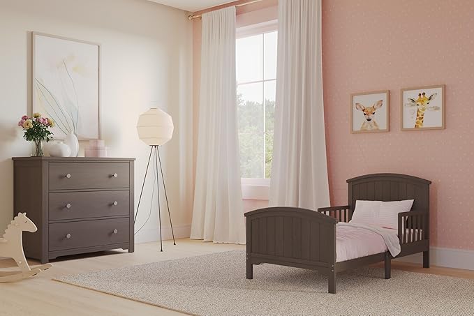 Child Craft Harmony 3-Drawer Dresser with Changing Table Topper, 38" W Nursery Dresser and Changing Station, Smooth Glides, Baby-Safe Finish, Dapper Gray