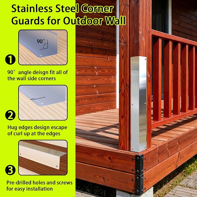 Pre-drilled Stainless Steel Wall Corner Guards 2x2x15.8 inch, Pack of 2 L Metal Wall Corner Protectors 304 Steel Corner Trim with 90° Angle Weed Whacking Protection for Outside Exterior Wall Repair