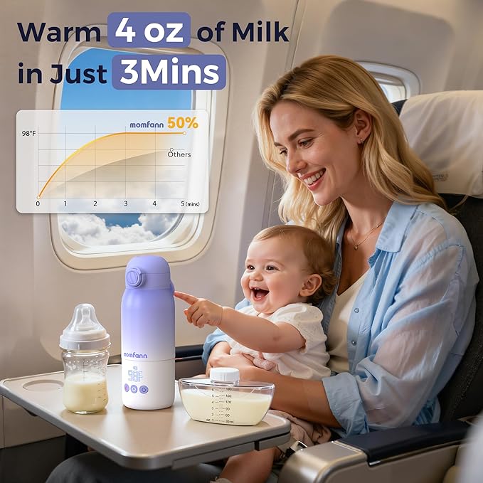 Portable Bottle Warmer for Travel, Dual Heating Modes for Breastmilk & Water Formula, Milk Warmer On The Go with Fast Heating & Long Battery Life, 5-Temp Control,12 Ounces Large Capacity