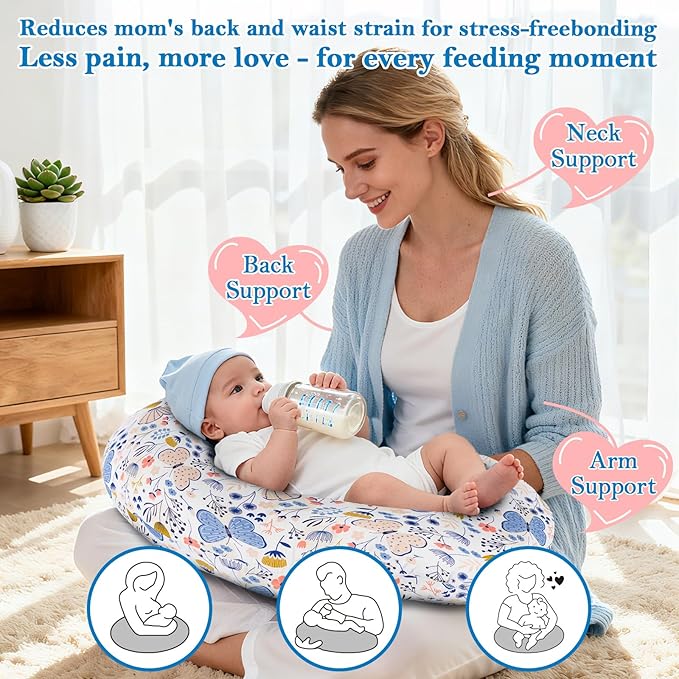 Nursing Pillow – Ergonomic Breastfeeding & Bottle Feeding Support, Standard Size, Breathable with Washable Cover, Hypoallergenic, Ideal for Tummy Time and Sitting Support