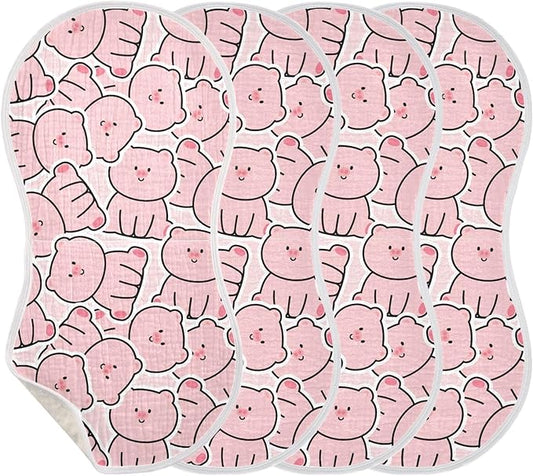 Muslin Burp Cloths for Baby Boys and Girls - 4-Pack Ultra Absorbent Cartoon Pig Muslin Washcloths, Newborn Towel, Milk Spit Up Rags, Burp Cloth Bib for Unisex, 22 x 11 Inch