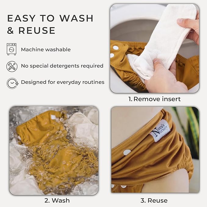 Nora's Nursery Cloth Diapers for Babies (Down to Earth) – 7 Adjustable Baby Reusable Diapers, 7 Inserts & 1 Wet Bag From Newborns to Toddlers – One-Size Pocket No-Leak, Washable Design to Reduce Waste