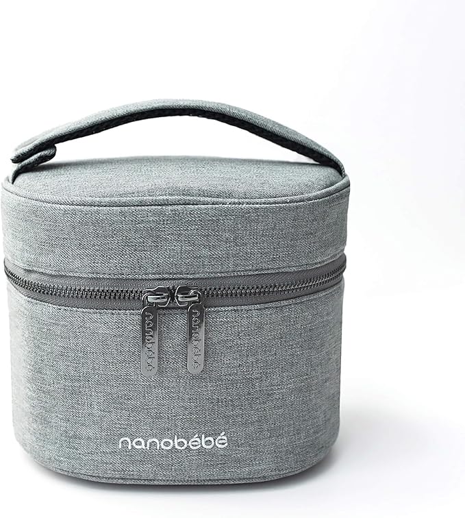 Nanobebe Breastmilk Baby Bottle Deluxe Cooler & Travel Bag with Ice Pack Included. Compact Triple Insulated, Easily attaches to Stroller or Diaper Bag- Grey