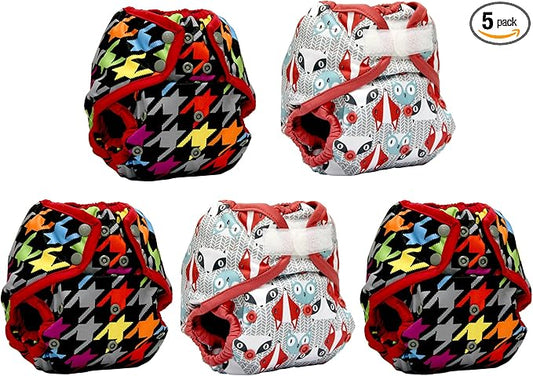 Kanga Care Rumparooz Reusable Cloth Diaper Covers One Size for Fitted Diapers and Prefolds with Leg Double Gusset (5pk) - Boy Prints