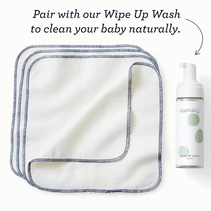 Esembly Wipe Ups, Organic Cotton Reusable Baby Wipes, Soft and Sturdy Washable Cloth Diaper Wipes, One Size, 12-pk