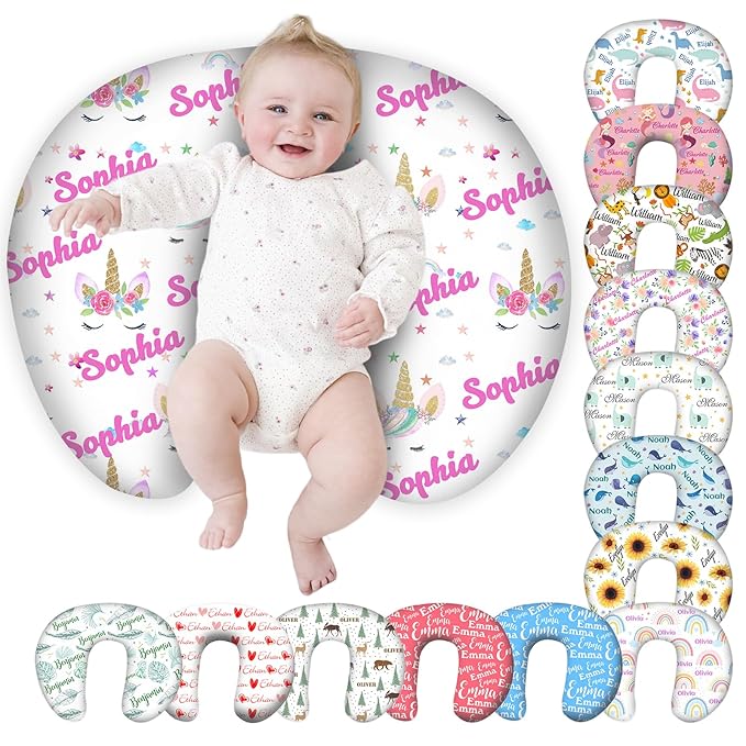 Personalized Baby Nursing Pillow Cover Custom with Name, Unicorn Theme Customized Boy & Girl Gifts